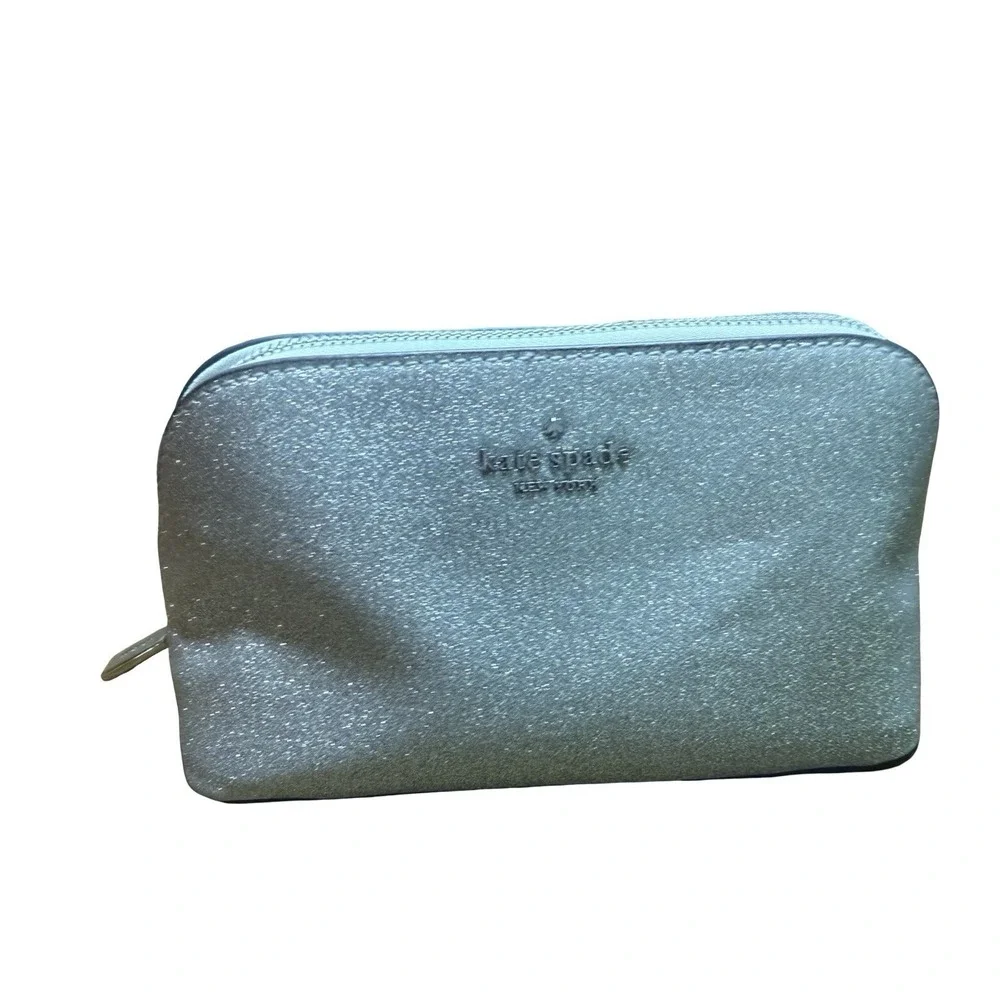 Kate Spade New York Shimmy Glitter‎ silver Frost Make-Up Cosmetic Travel Bag